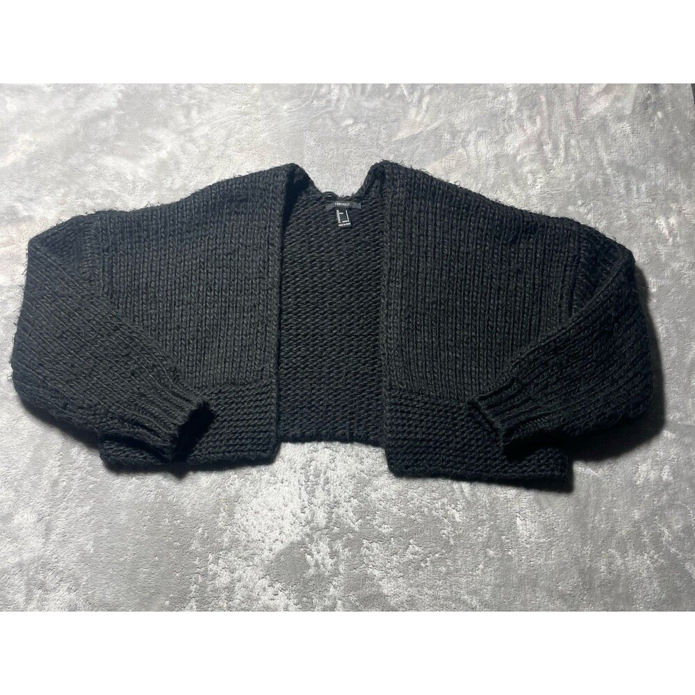 Forever 21 Chunky Crop Sweater Open Cardigan Cozy Oversized Womens Size S Black